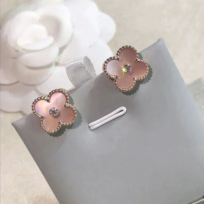 [Marins]CLOVER MEDIUM 1 MOTIFS  PINK MOP DIAMOND EARRINGS