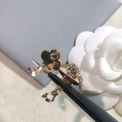 [Marins]CLOVER MEDIUM 1 MOTIFS  PINK MOP DIAMOND EARRINGS