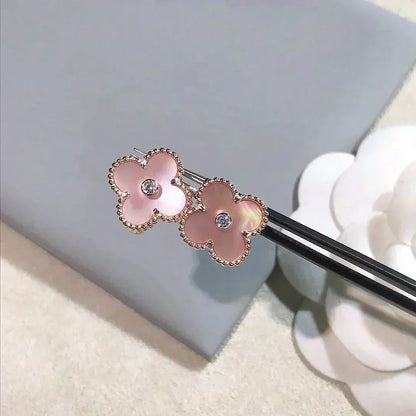 [Marins]CLOVER MEDIUM 1 MOTIFS  PINK MOP DIAMOND EARRINGS