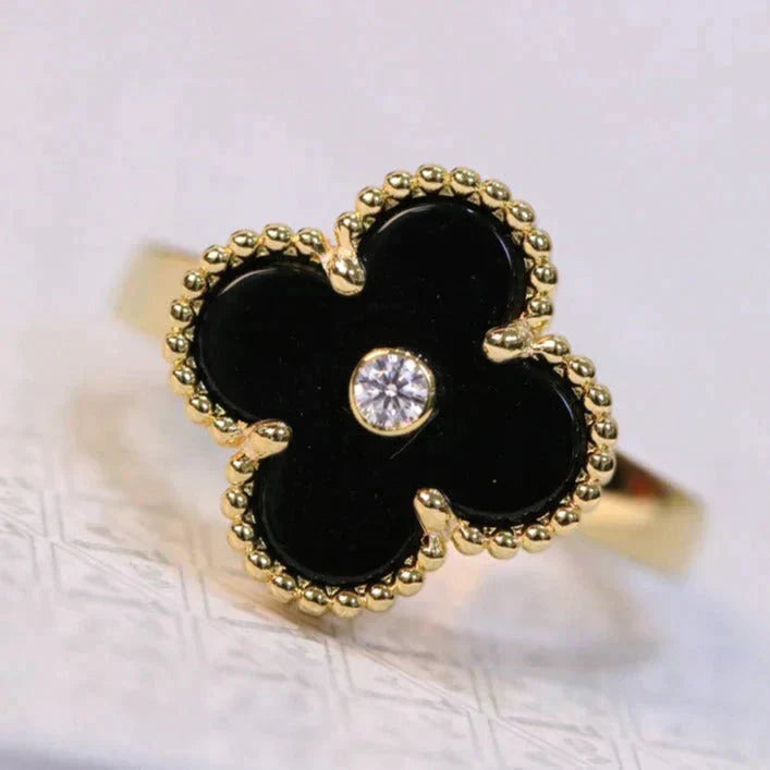 [Marins]CLOVER ONYX RING GOLD DIAMOND