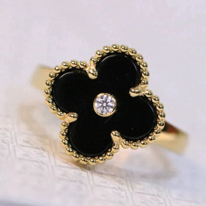 [Marins]CLOVER ONYX RING GOLD DIAMOND