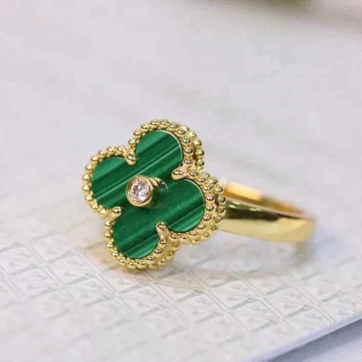 [Marins]CLOVER MALACHITE RING GOLD DIAMOND