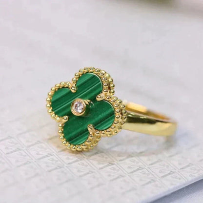 [Marins]CLOVER MALACHITE RING GOLD DIAMOND