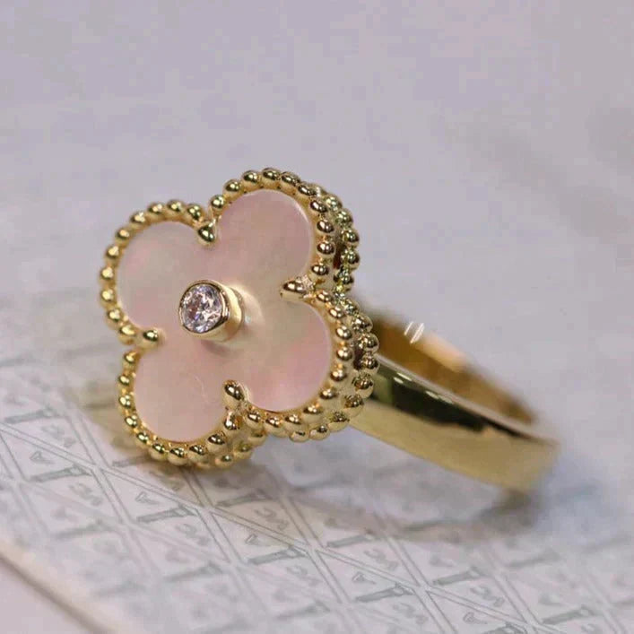 [Marins]CLOVER PINK MOP RING GOLD DIAMOND