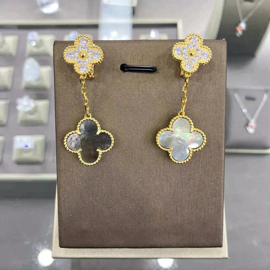 [Marins]CLOVER  2 MOTIFS  DIAMOND  EARRINGS (MULTIPLE CHOICESç´