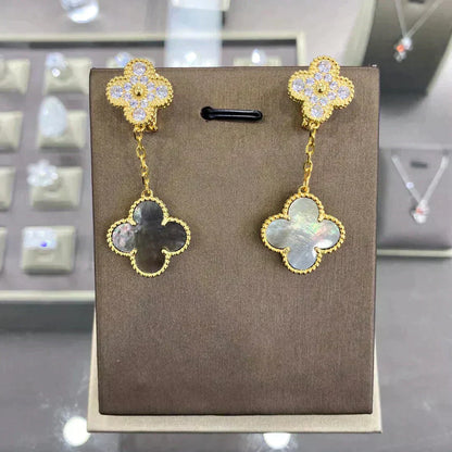 [Marins]CLOVER  2 MOTIFS  DIAMOND  EARRINGS (MULTIPLE CHOICESç´
