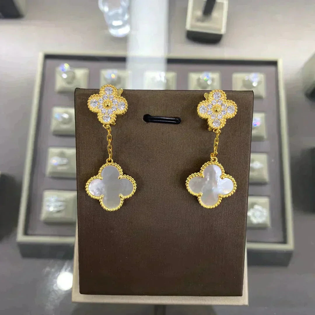 [Marins]CLOVER  2 MOTIFS  DIAMOND  EARRINGS (MULTIPLE CHOICESç´