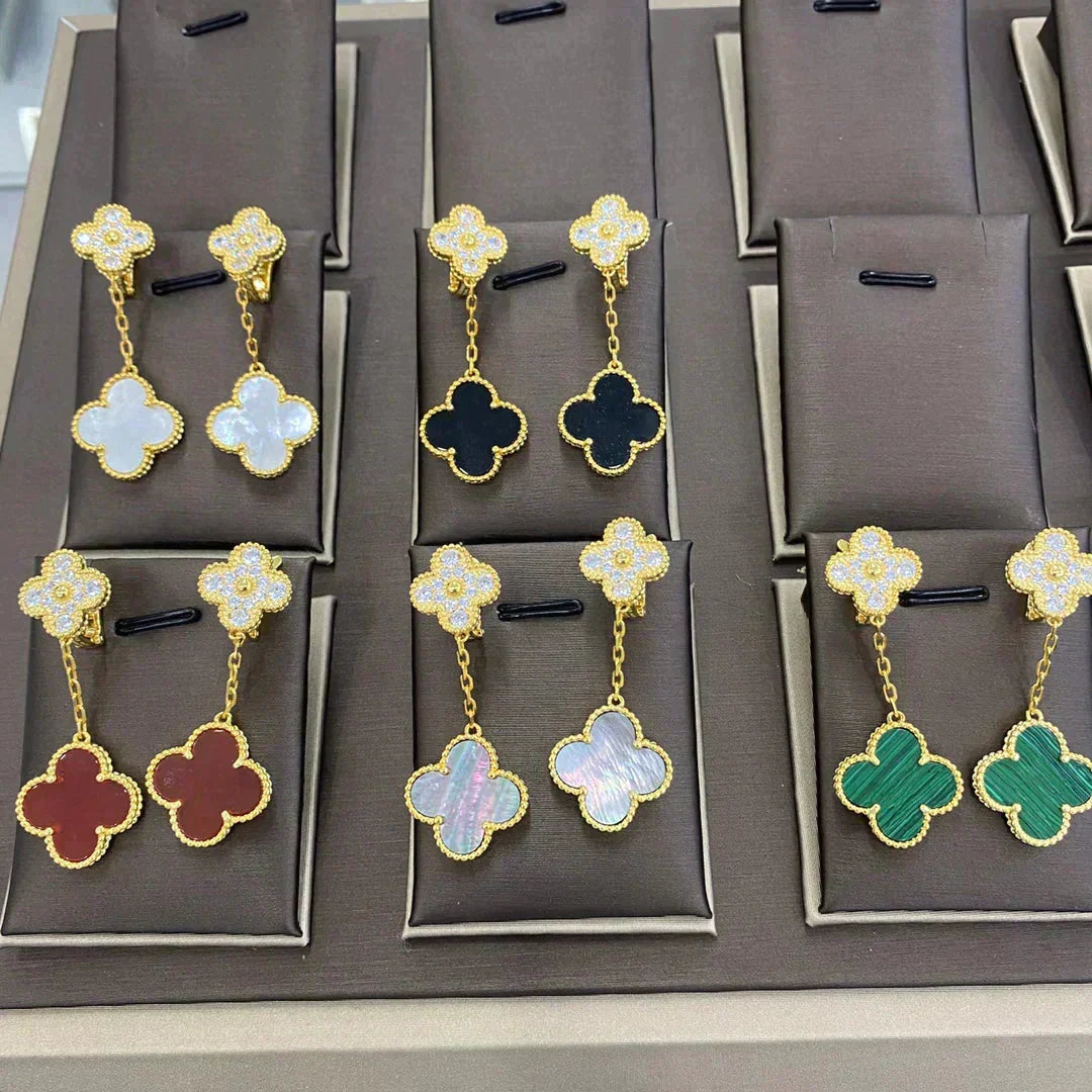 [Marins]CLOVER  2 MOTIFS  DIAMOND  EARRINGS (MULTIPLE CHOICESç´