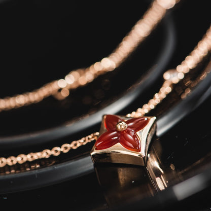 [Marin-Jewelry]STAR NECKLACE PINK GOLD 1 DIAMOND