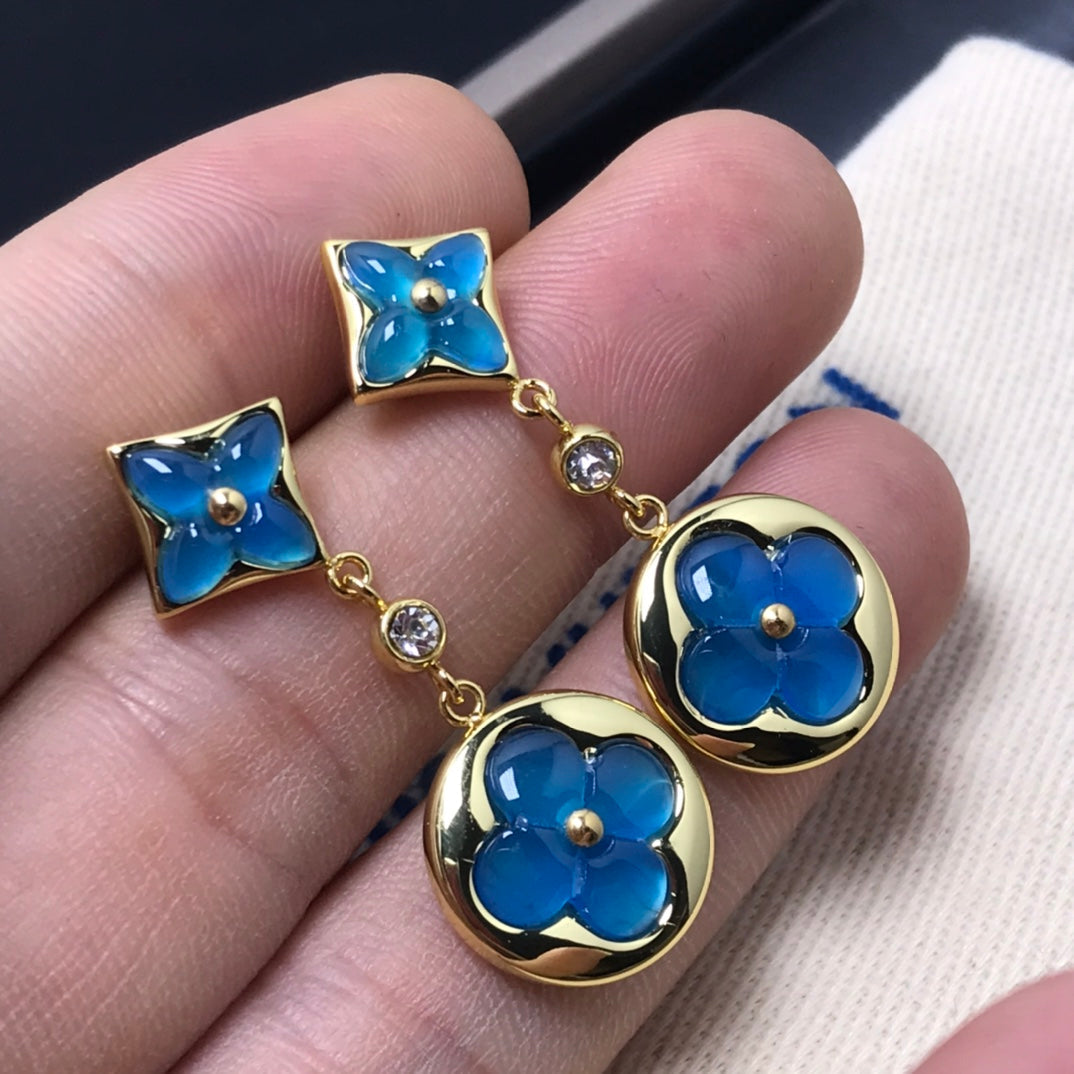 [Marins]STAR AND SUN AGATE DIAMOND EARRINGS