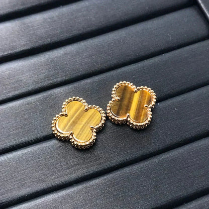[Marins]CLOVER MEDIUM 1 MOTIFS TIGER EYE EARRINGS