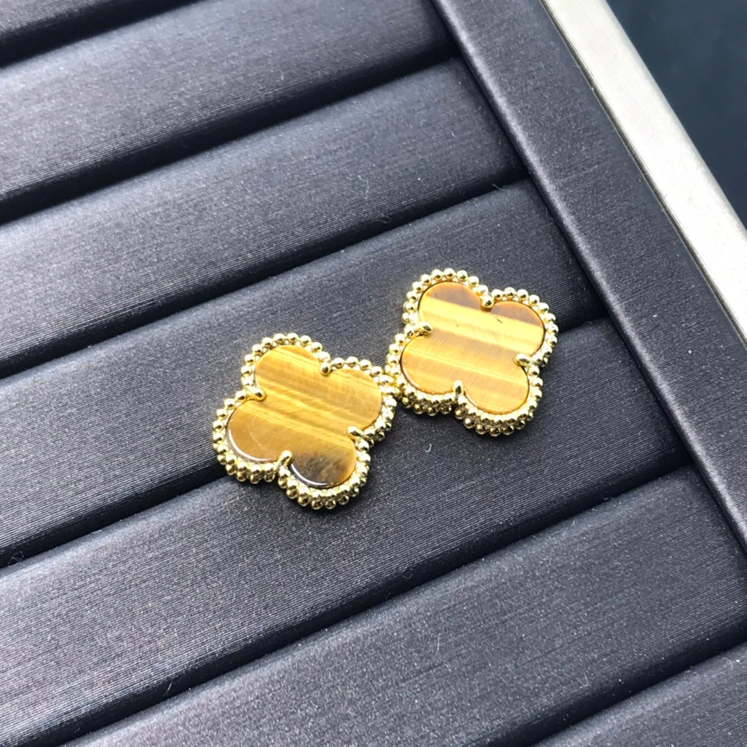 [Marins]CLOVER MEDIUM 1 MOTIFS TIGER EYE EARRINGS