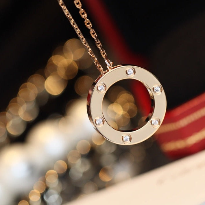 [Marins]LOVE NECKLACE 16MM 6 DIAMONDS PINK GOLD