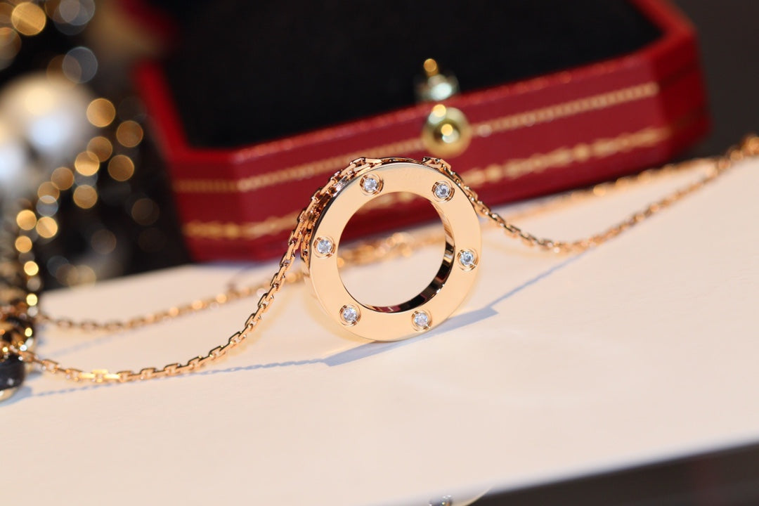 [Marins]LOVE NECKLACE 16MM 6 DIAMONDS PINK GOLD