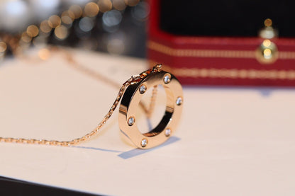 [Marins]LOVE NECKLACE 16MM 6 DIAMONDS PINK GOLD