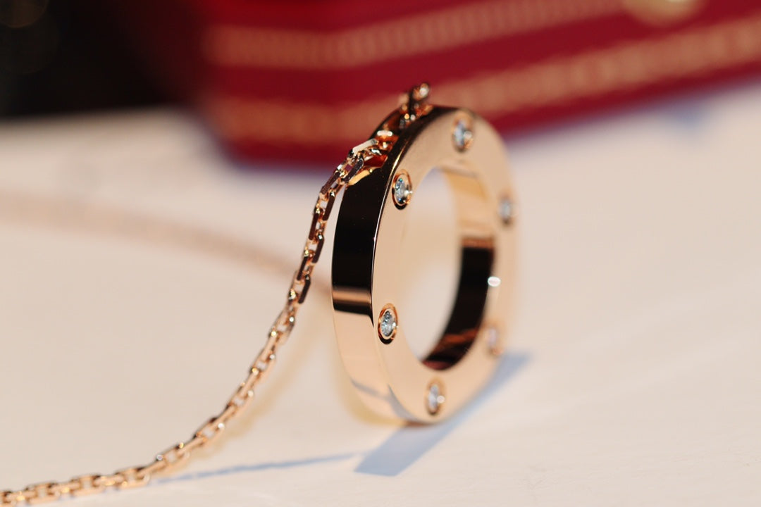 [Marin-Jewelry]LOVE NECKLACE 16MM 6 DIAMONDS PINK GOLD