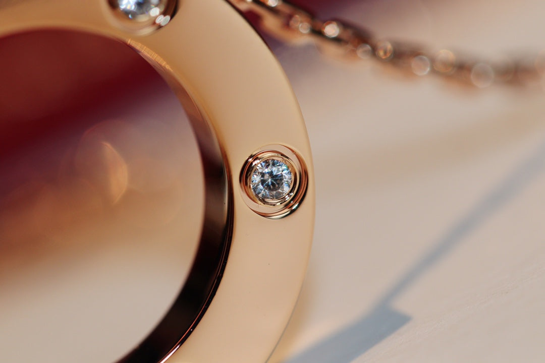 [Marins]LOVE NECKLACE 16MM 6 DIAMONDS PINK GOLD