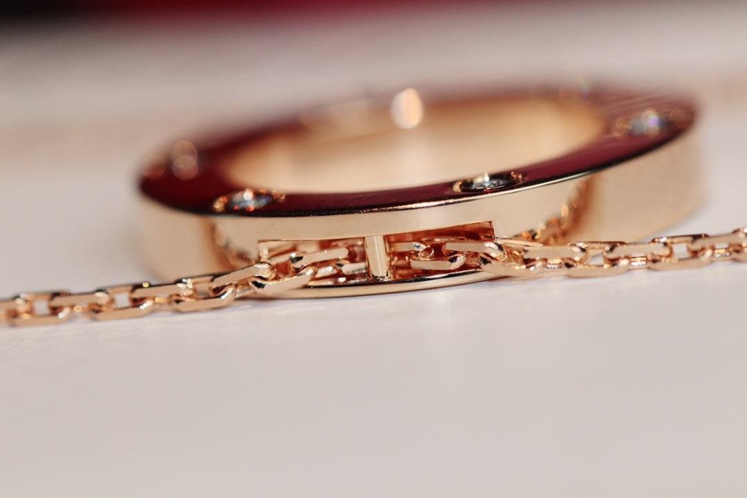 [Marins]LOVE NECKLACE 16MM 6 DIAMONDS PINK GOLD