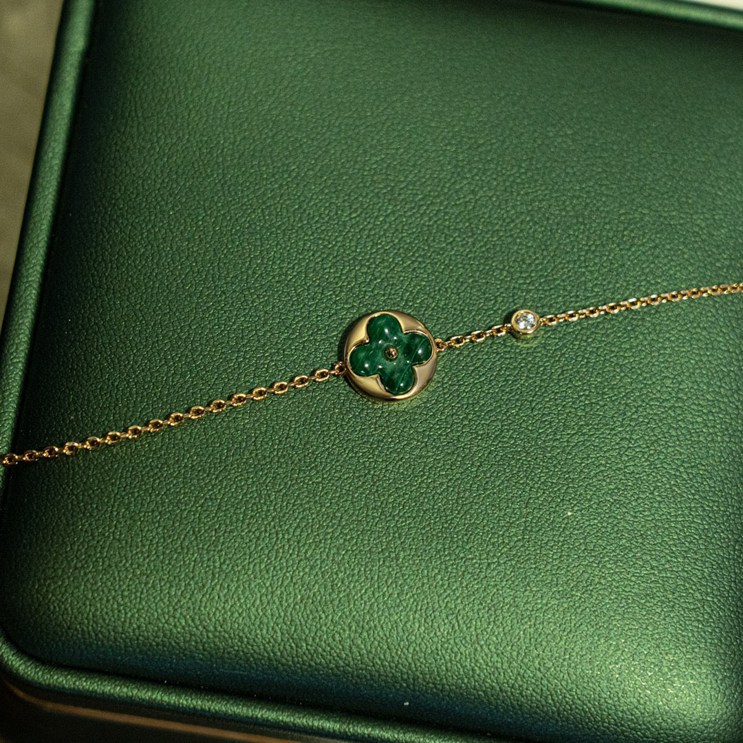 [Marins]SUN MALACHITE 1 DIAMOND PINK GOLD BRACELET