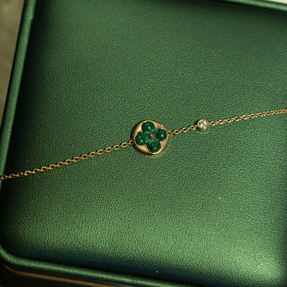 [Marins]SUN MALACHITE 1 DIAMOND PINK GOLD BRACELET