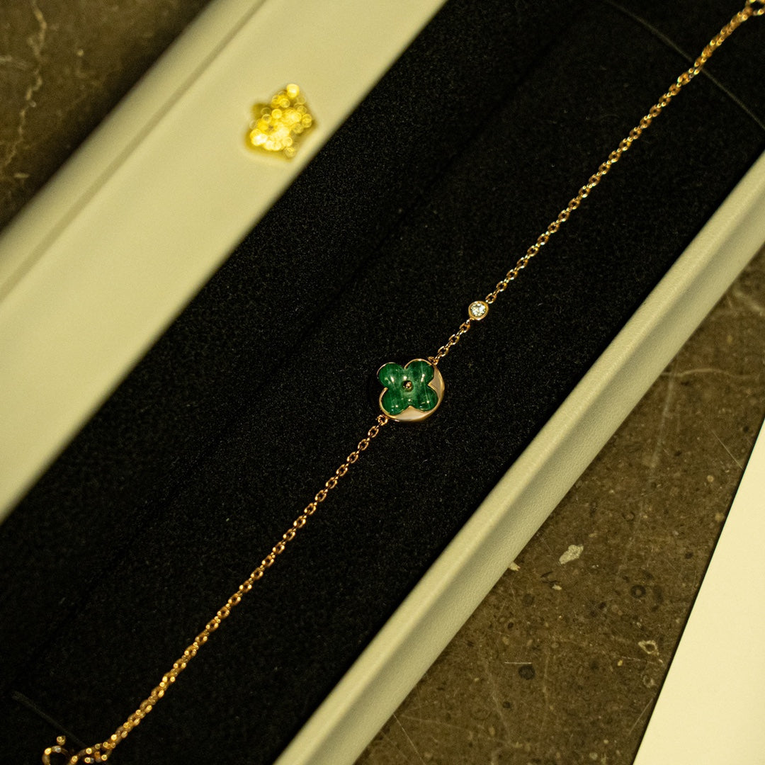 [Marins]SUN MALACHITE 1 DIAMOND PINK GOLD BRACELET