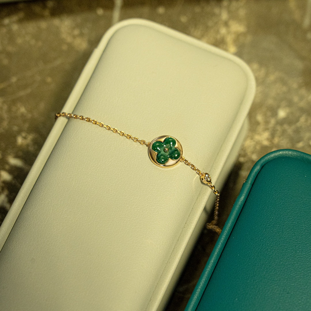 [Marin-Jewelry]SUN MALACHITE 1 DIAMOND PINK GOLD BRACELET