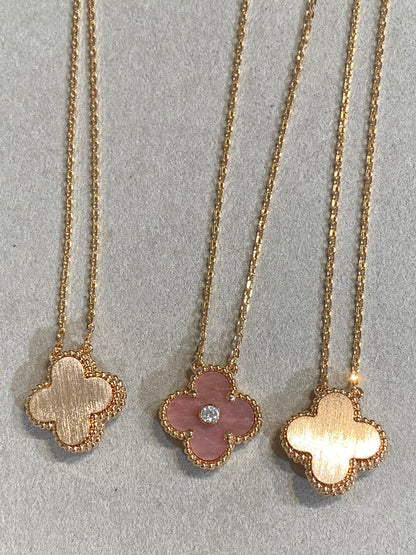 [Marins]CLOVER 15MM DIAMOND RHODONITE NECKLACE