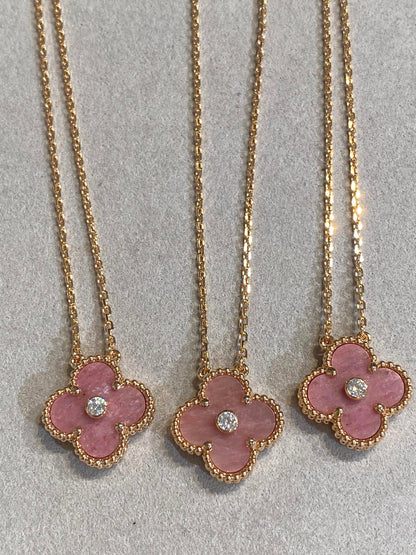 [Marins]CLOVER 15MM DIAMOND RHODONITE NECKLACE