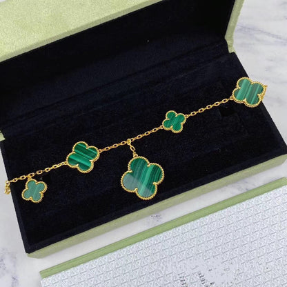[Marins]MAGIC CLOVER MALACHITE GOLD BRACELET 5 MOTIFS