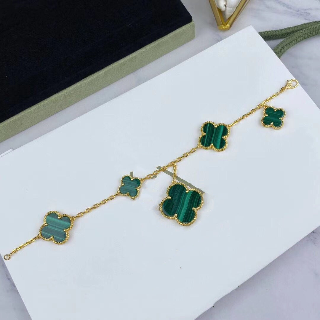 [Marins]MAGIC CLOVER MALACHITE GOLD BRACELET 5 MOTIFS