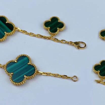 [Marins]MAGIC CLOVER MALACHITE GOLD BRACELET 5 MOTIFS