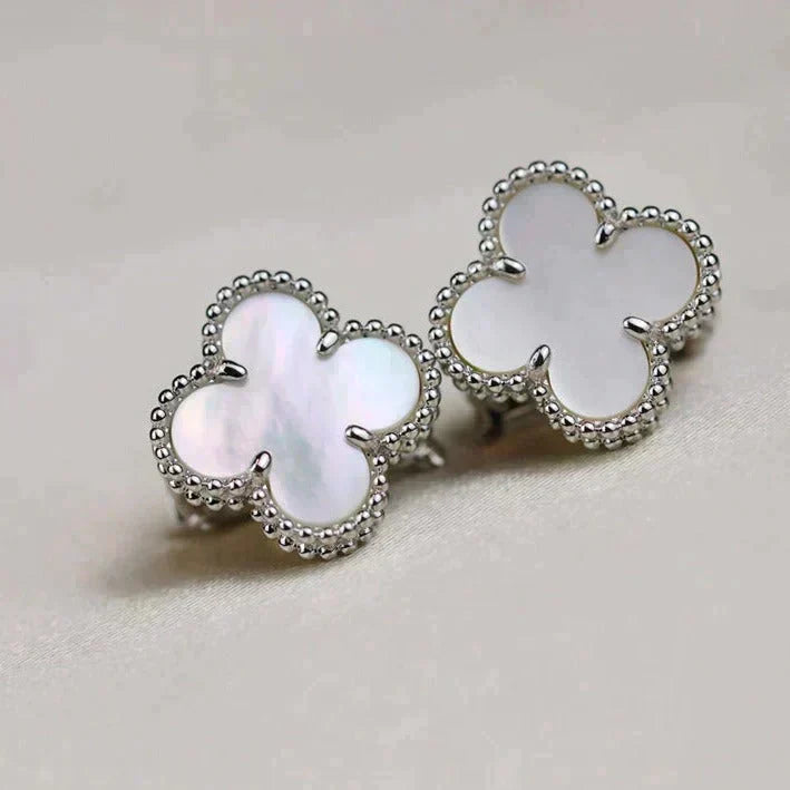 [Marins]CLOVER MEDIUM 1 MOTIFS  WHITE MOP EARRINGS SILVER