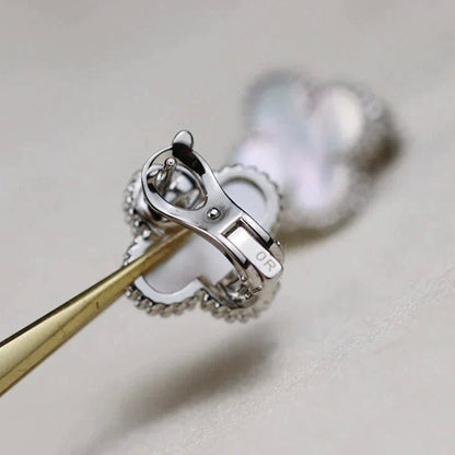 [Marins]CLOVER MEDIUM 1 MOTIFS  WHITE MOP EARRINGS SILVER