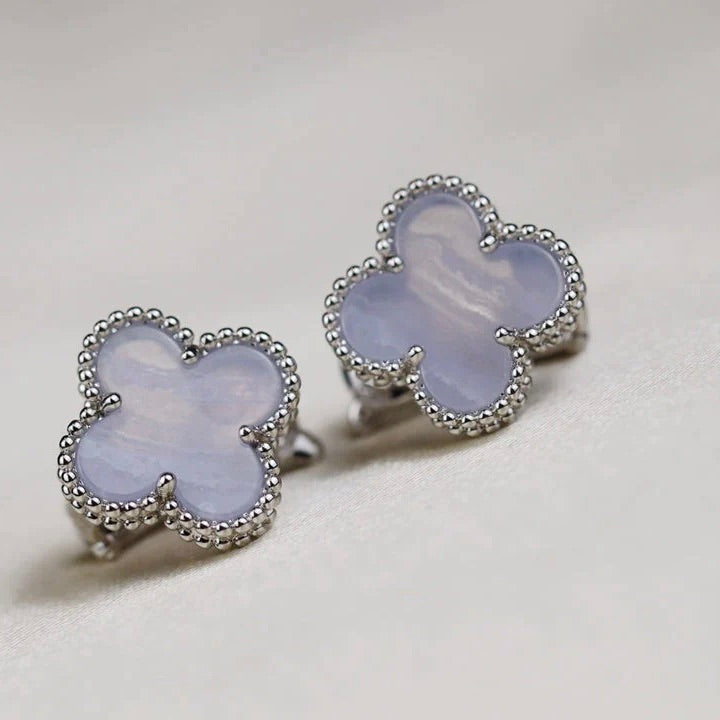 [Marins]CLOVER MEDIUM 1 MOTIFS  WHITE MOP EARRINGS SILVER