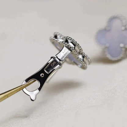 [Marins]CLOVER MEDIUM 1 MOTIFS  WHITE MOP EARRINGS SILVER