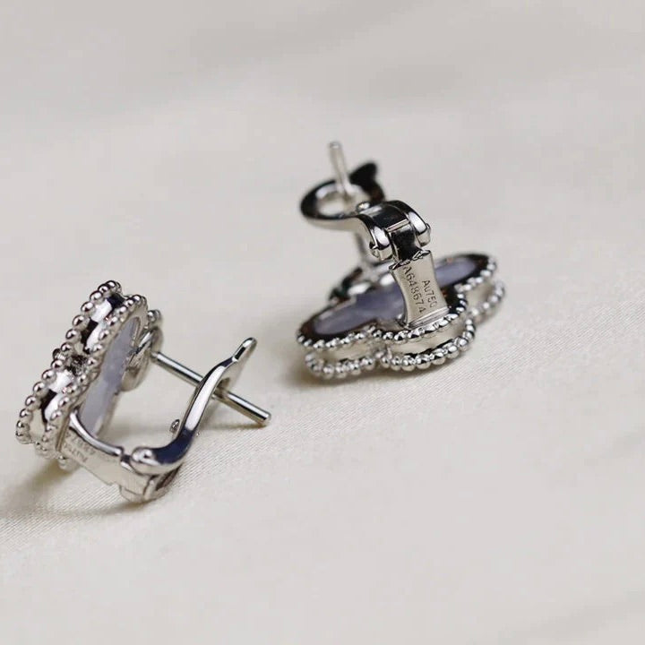 [Marins]CLOVER MEDIUM 1 MOTIFS  WHITE MOP EARRINGS SILVER