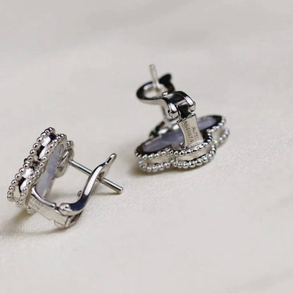 [Marins]CLOVER MEDIUM 1 MOTIFS  WHITE MOP EARRINGS SILVER