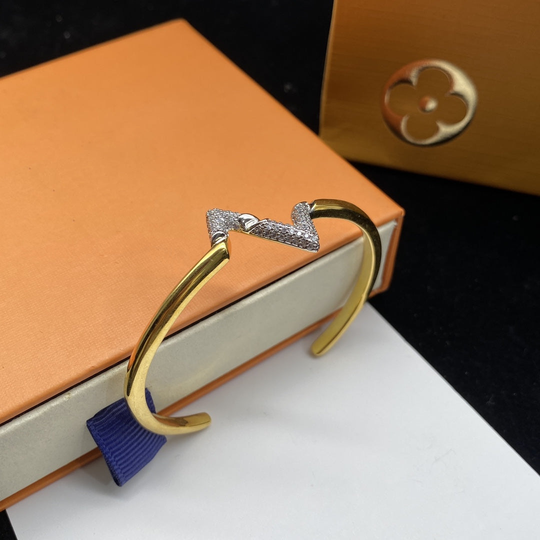 [Marins]VOLTE UPSITE DOWN DIAMOND GOLD OPEN BRACELET