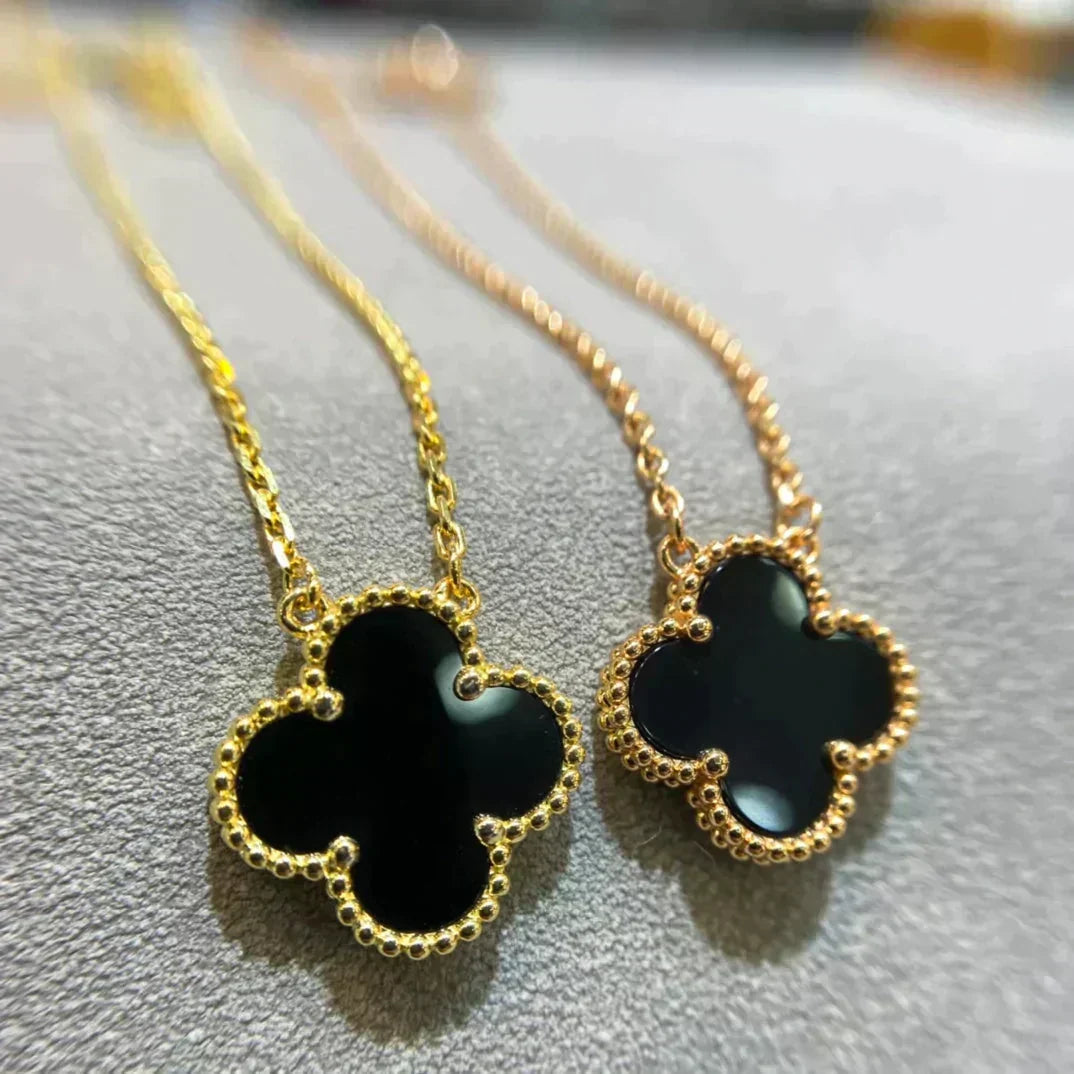 [Marins]CLOVER 15MM BLACK ONYX SINGLE FLOWER NECKLACE