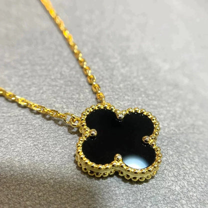 [Marins]CLOVER 15MM BLACK ONYX SINGLE FLOWER NECKLACE