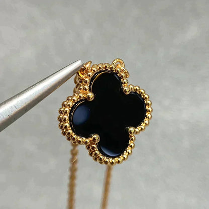 [Marins]CLOVER 15MM BLACK ONYX SINGLE FLOWER NECKLACE