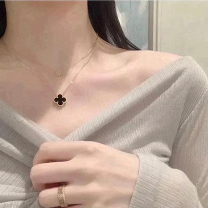 [Marins]CLOVER 15MM BLACK ONYX SINGLE FLOWER NECKLACE