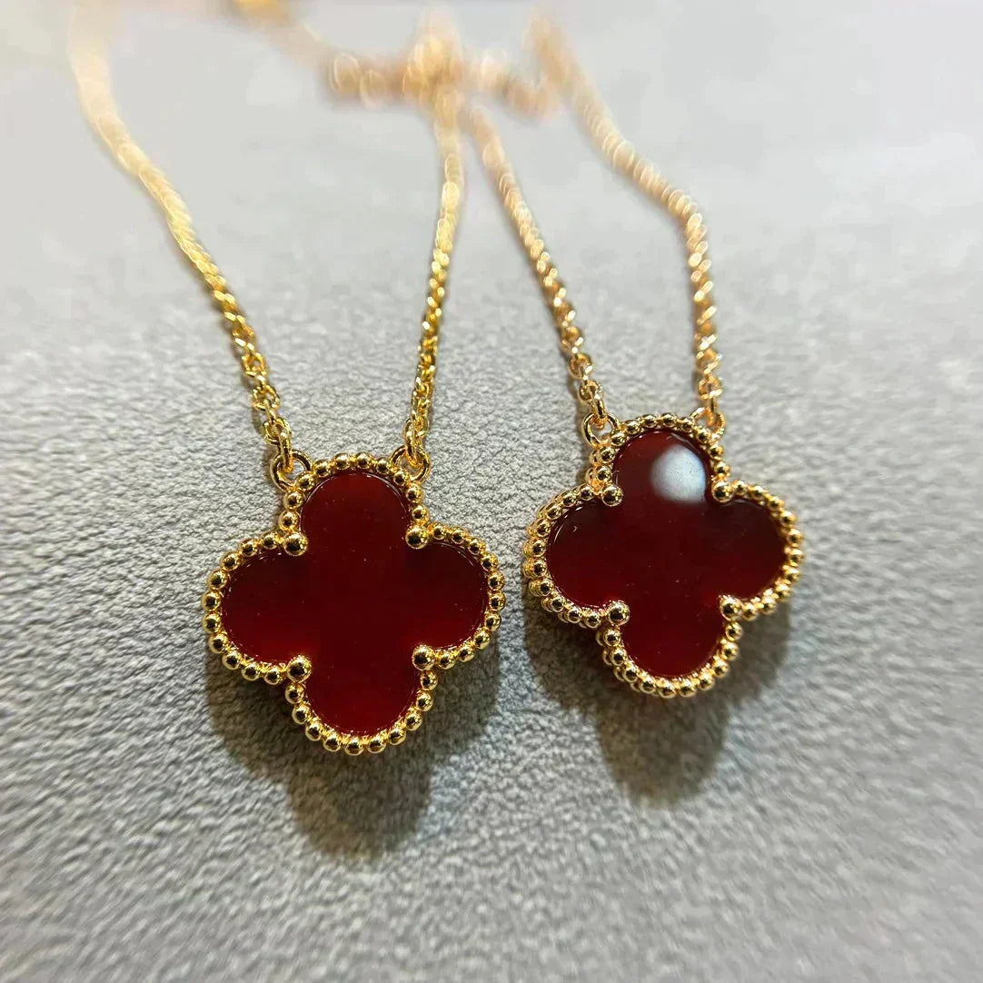 [Marins]CLOVER 15MM CARNELIAN SINGLE FLOWER NECKLACE