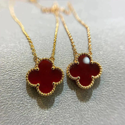 [Marins]CLOVER 15MM CARNELIAN SINGLE FLOWER NECKLACE