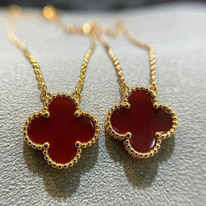 [Marins]CLOVER 15MM CARNELIAN SINGLE FLOWER NECKLACE