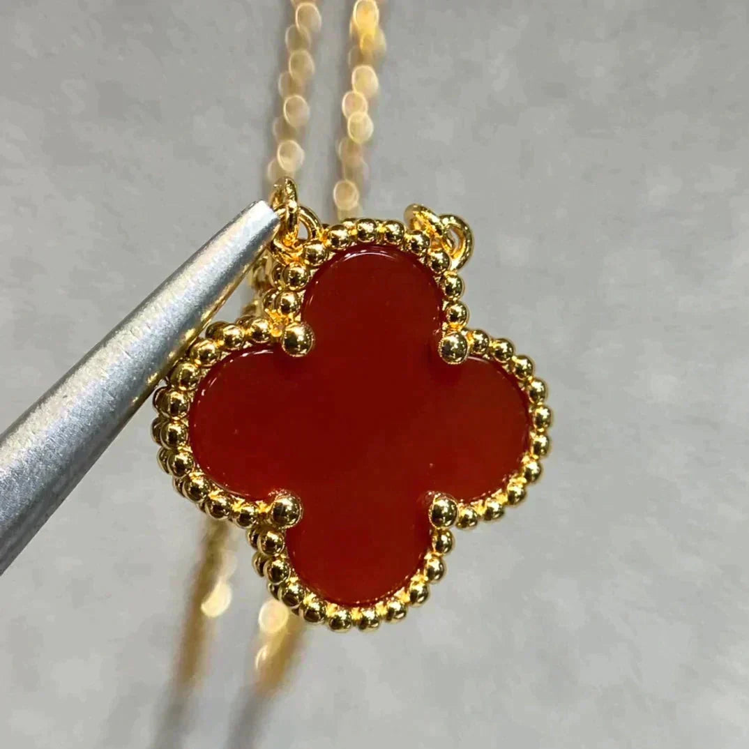 [Marins]CLOVER 15MM CARNELIAN SINGLE FLOWER NECKLACE