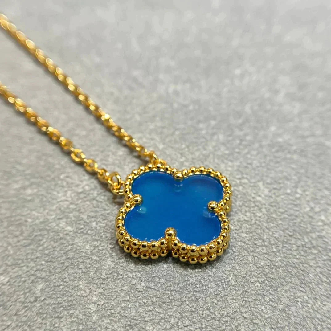 [Marins]CLOVER 15MM BLUE AGATE NECKLACE