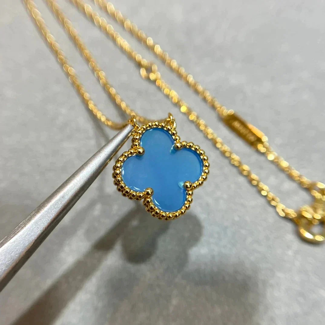 [Marins]CLOVER 15MM BLUE AGATE NECKLACE