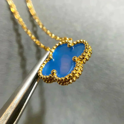 [Marins]CLOVER 15MM BLUE AGATE NECKLACE
