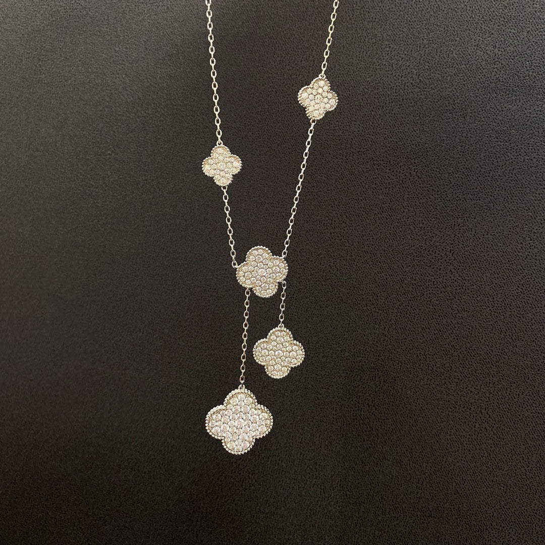 [Marins]CLOVER 5 MOTIFS SILVER DIAMONDS NECKLACE